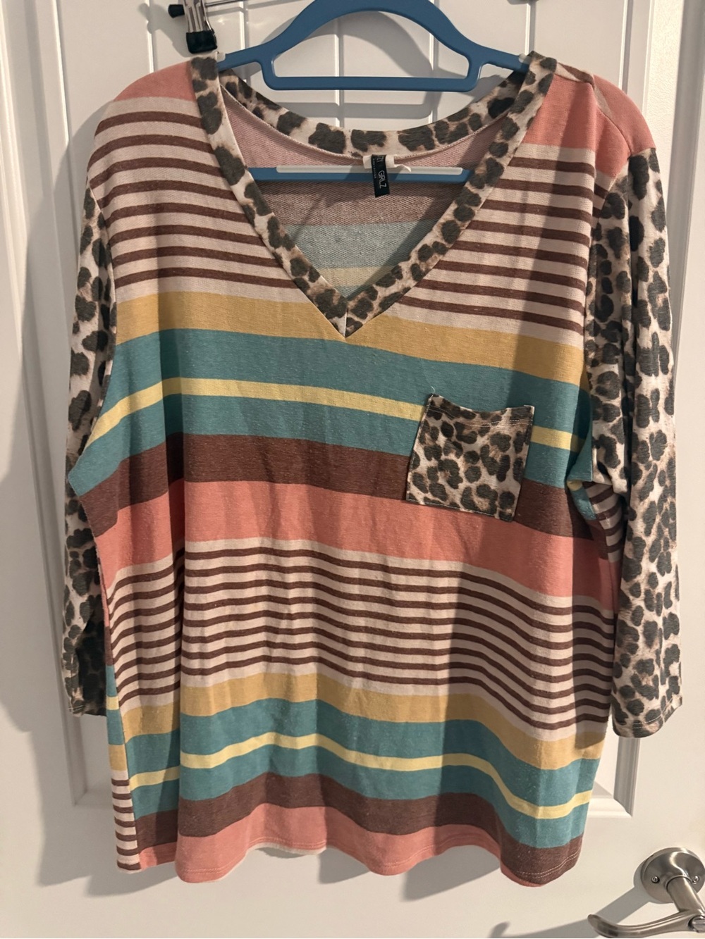 Glitzy Girlz Leopard & Striped Colorblock Tunic Top | 3X Boutique V-Neck